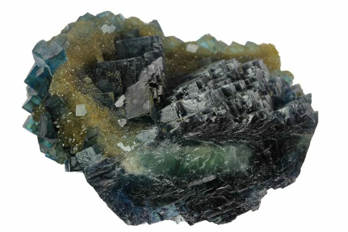 Blue Stepped Fluorite Crystals on Quartz - China #125327